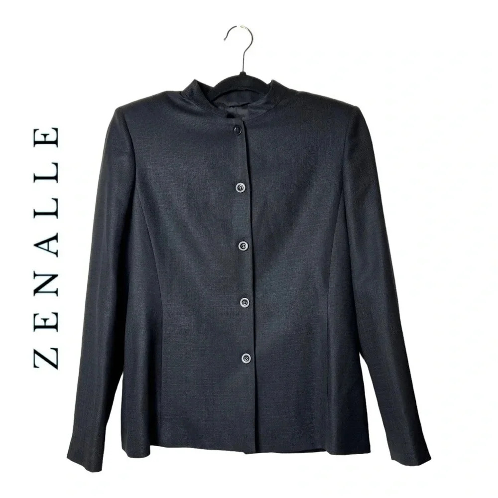 0378W. ZANELLA LONG SLEEVE MOCK NECK BLAZER BLACK IN COLOR MADE IN ITALY SIZE 6